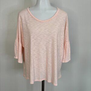 LUSH Top Large Blush Pink Short Flared Sleeves Sheer Shirt Cotton Blend Women's